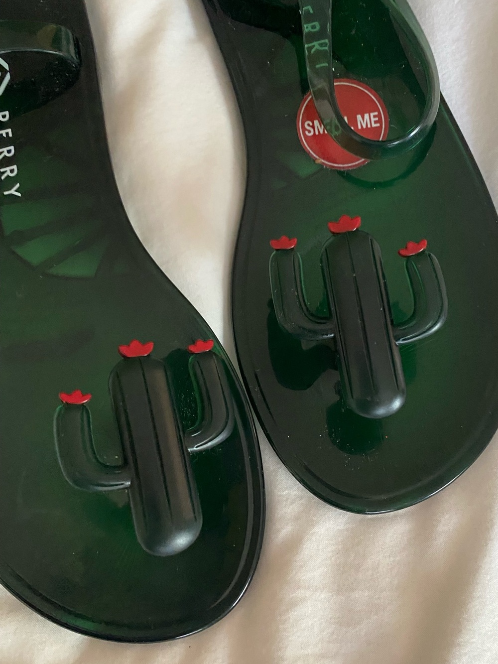 Katy Perry Collections Green Jelly Cactus Sandals with Red Flower Accents - Picture 7 of 12